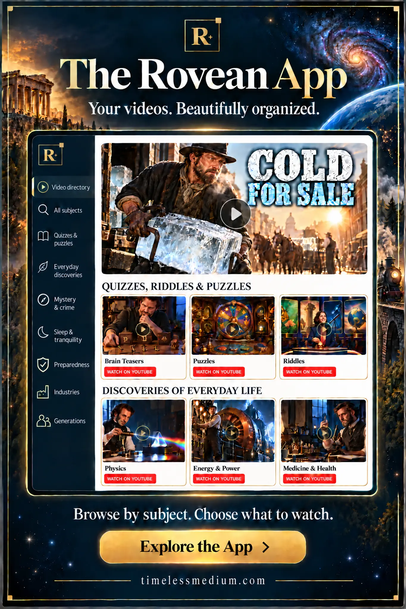 The Rovean App. Browse Timeless Medium videos by subject and choose what to watch.