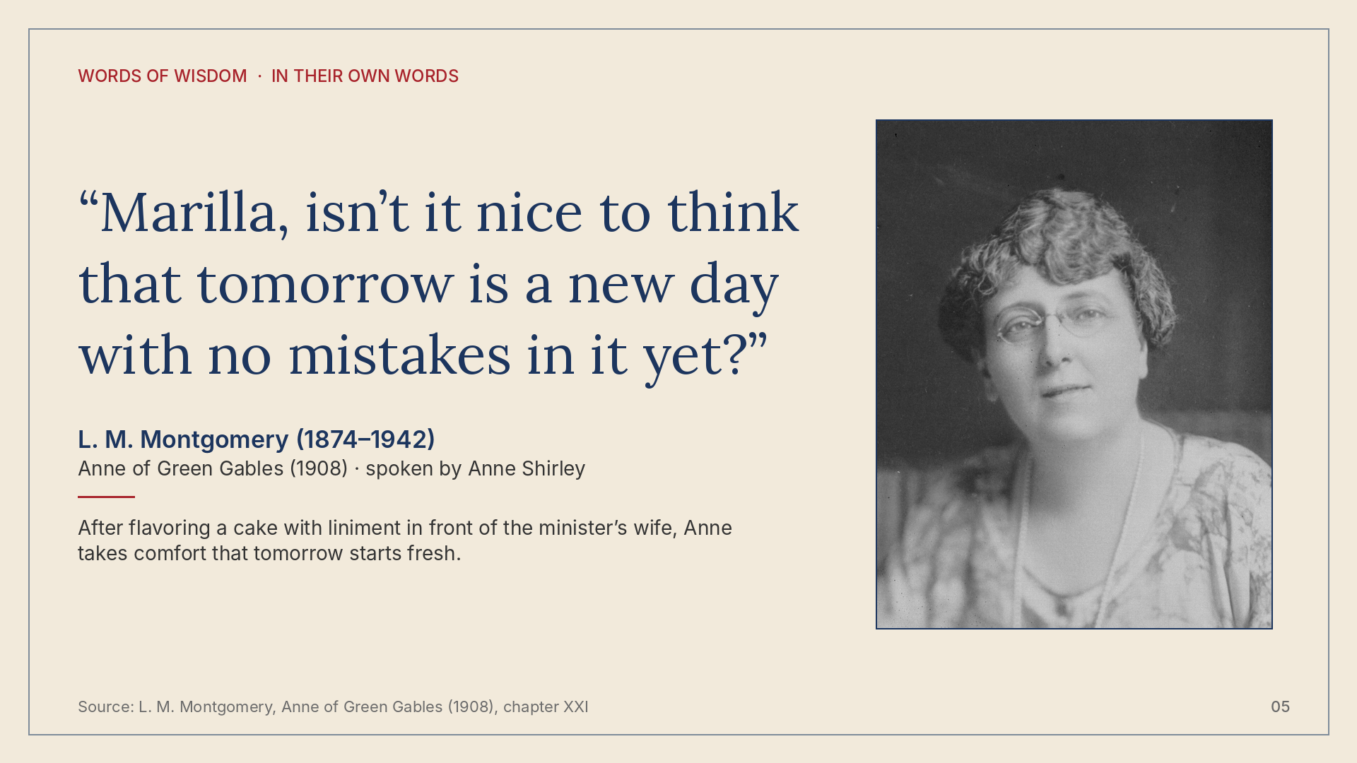 Quote card for Lucy Maud Montgomery, In Their Own Words, Volume 1.