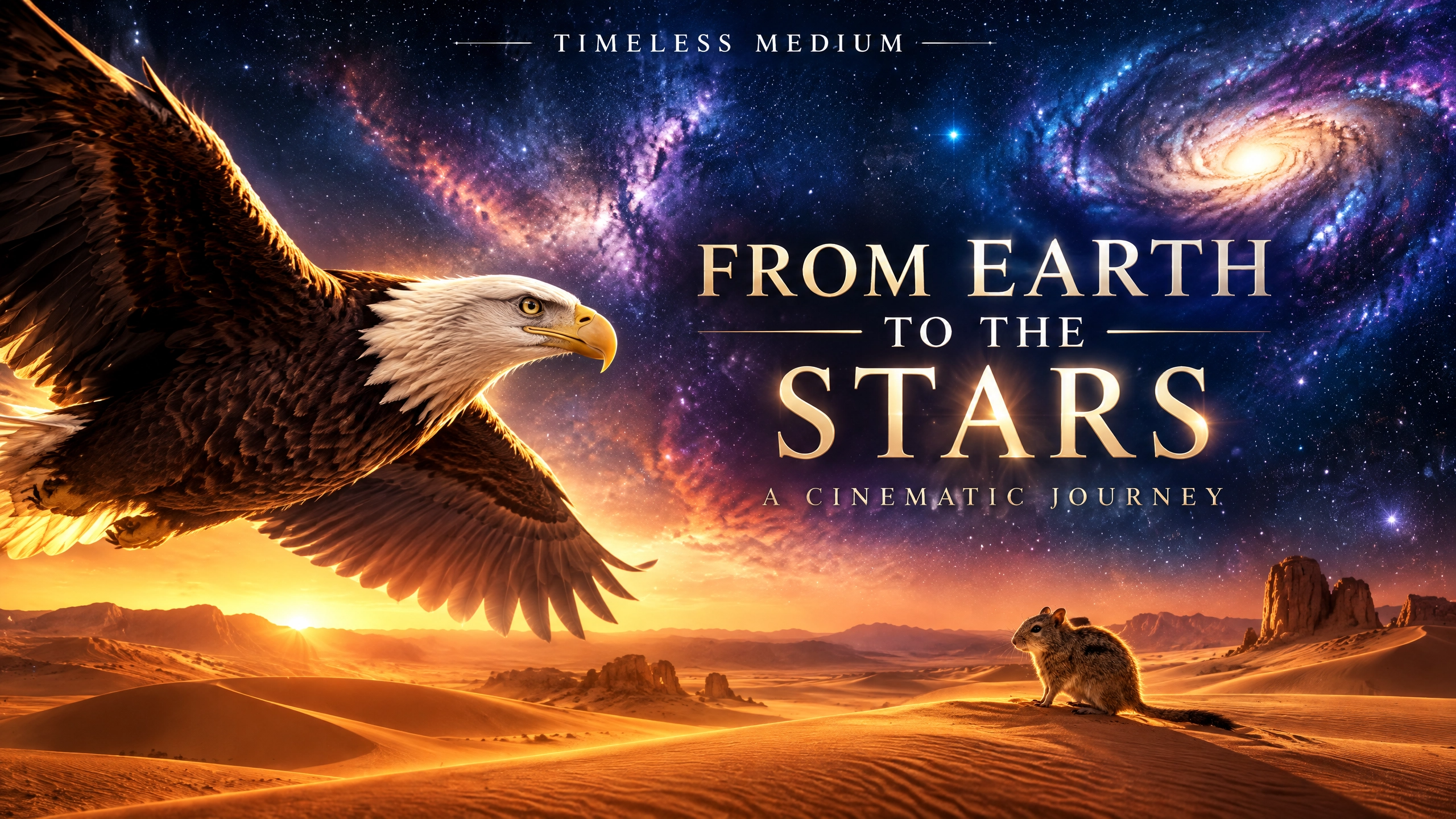 Montage of eagle adventure, desert atmosphere and space