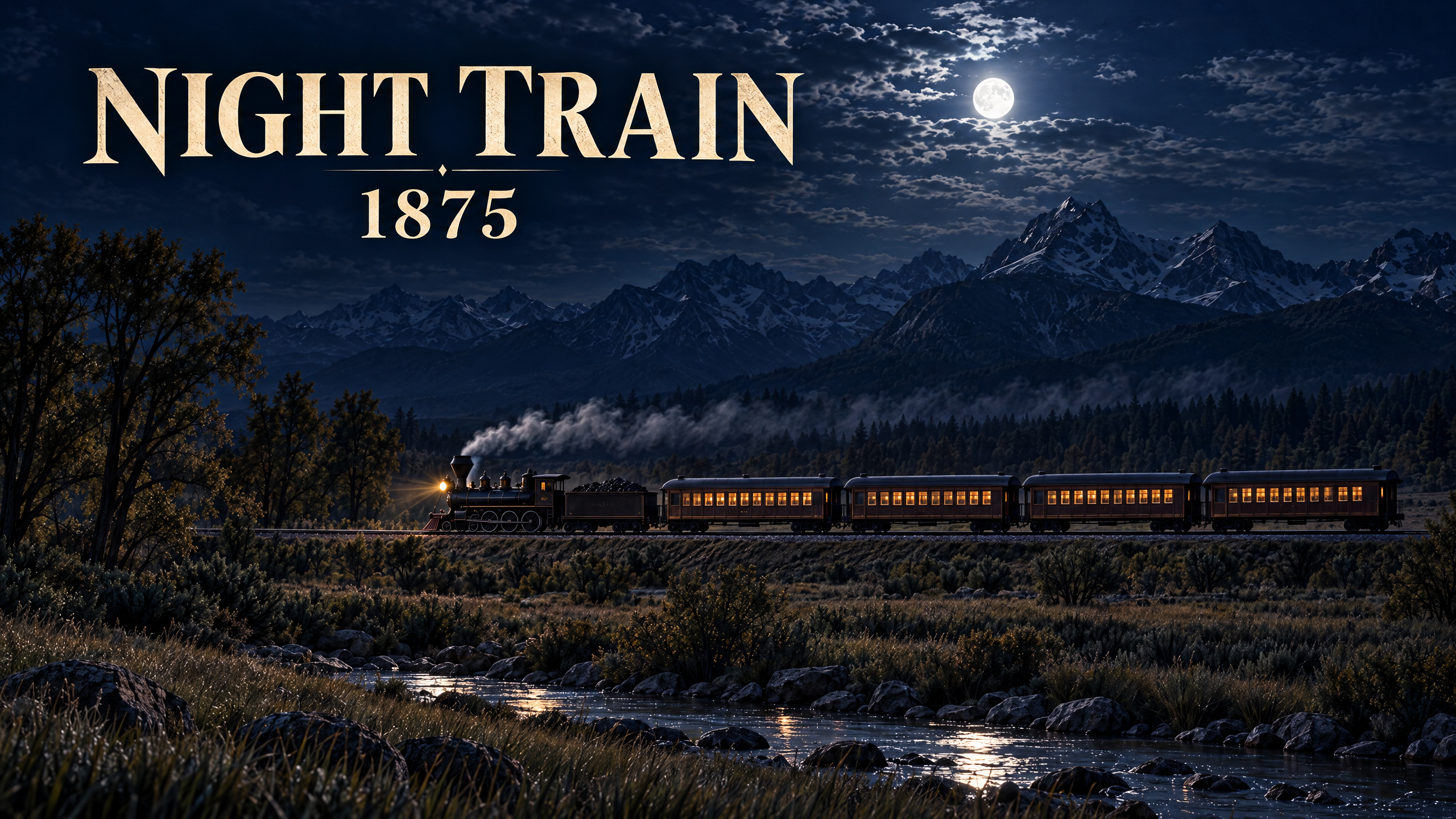 Steam engine train at night