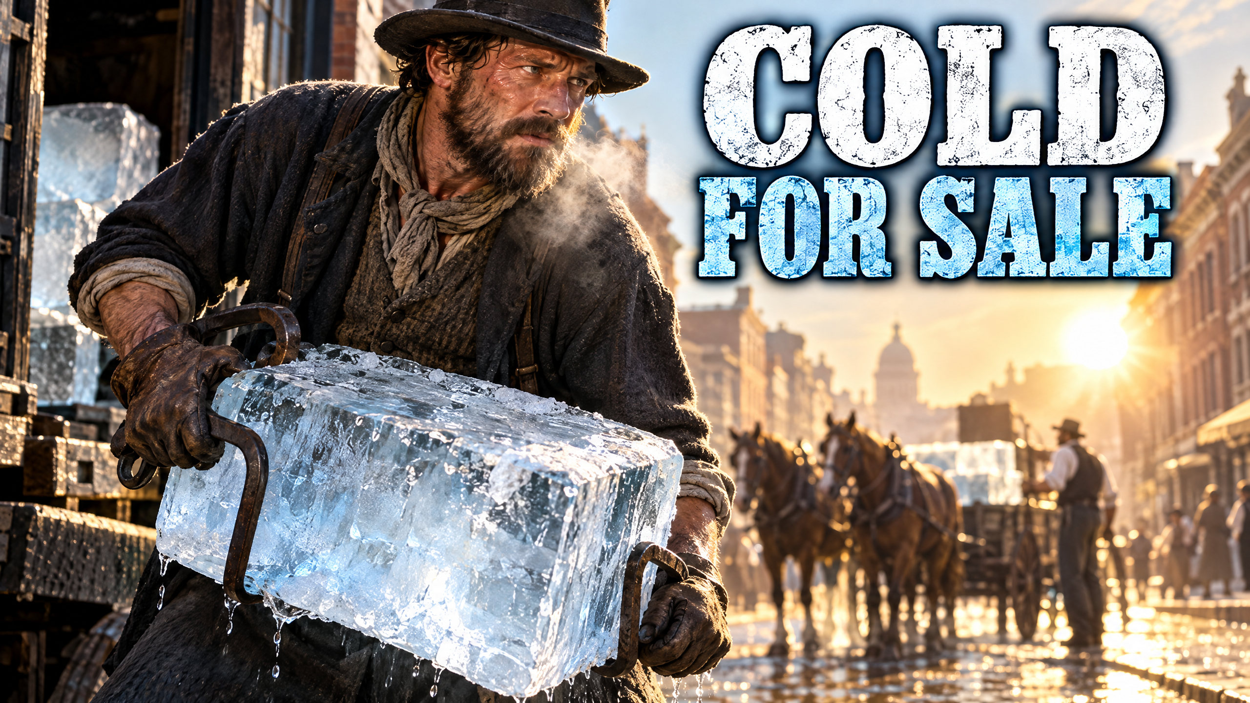 Man holding block of ice.